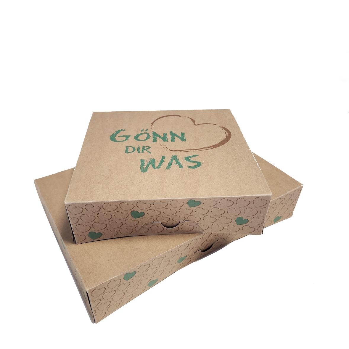100 Cakeboxen Kuchenkartons "Gönn dir was" 20x20x6cm Bio Karton