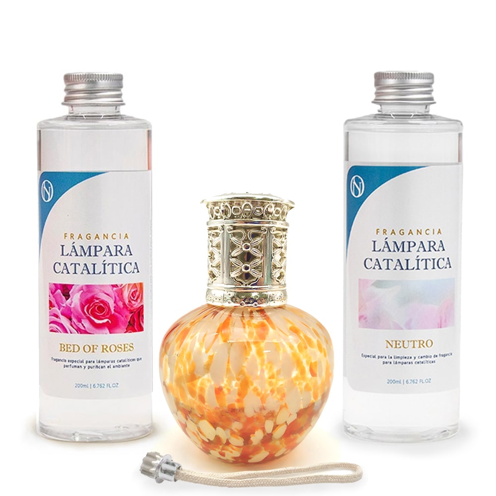 Gocce di lampada catalitica arancione + Fragranza Bed of Roses (500ml) + Detergente neutro (200ml) + Stoppino di ricarica