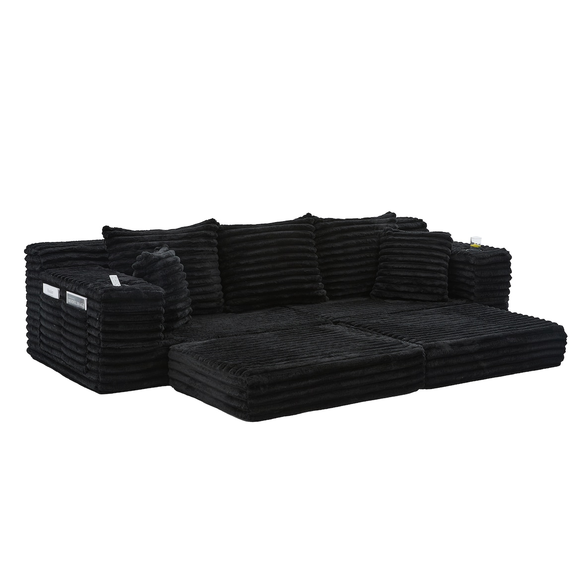Merax 2-Sitzer-Sofa mit beidseitigen Taschen & Getränkehaltern, Schlafsofa nutzbar, Corduroy, Schwarz
