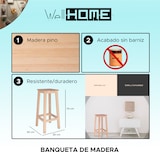 thumbnail of Wellhome - Banco alto quadrado de madeira com acabamento envernizado 32x32x70 cm