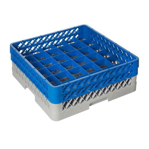 METRO Professional Set de paniers GBK5036, 3 pièces, PP, 50x50 cm, 1 panier, 1 pièce d'extension, 1 pièce d'extension pour 36 verres, gris/bleu