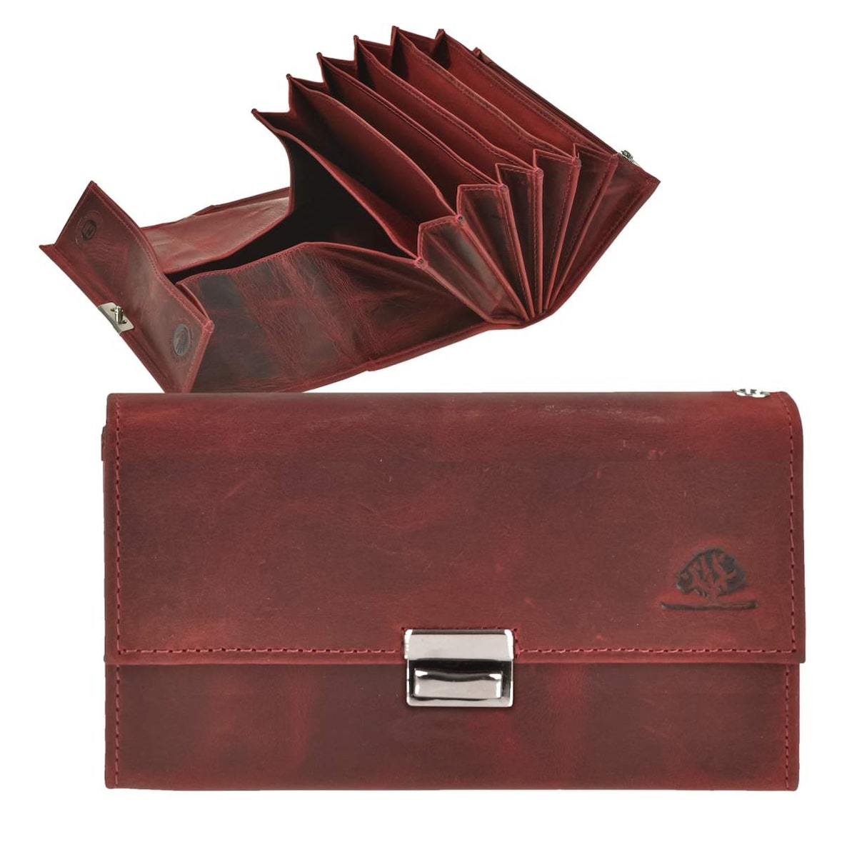 Greenburry Kellnerbörse Leder antik rot Vintage Bedienungsbörse Taxibörse Kellnergeldbörse