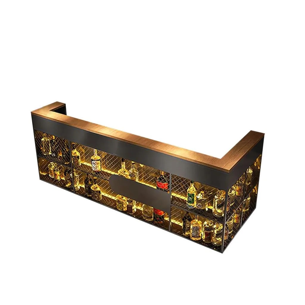 Bartheke, Empfangstheke, Metall-Holz-Bar, Kassenbereich, ideal für Bars, Restaurants und Geschäfte 150×50×100cm 【TWWW 150 ZJ60】