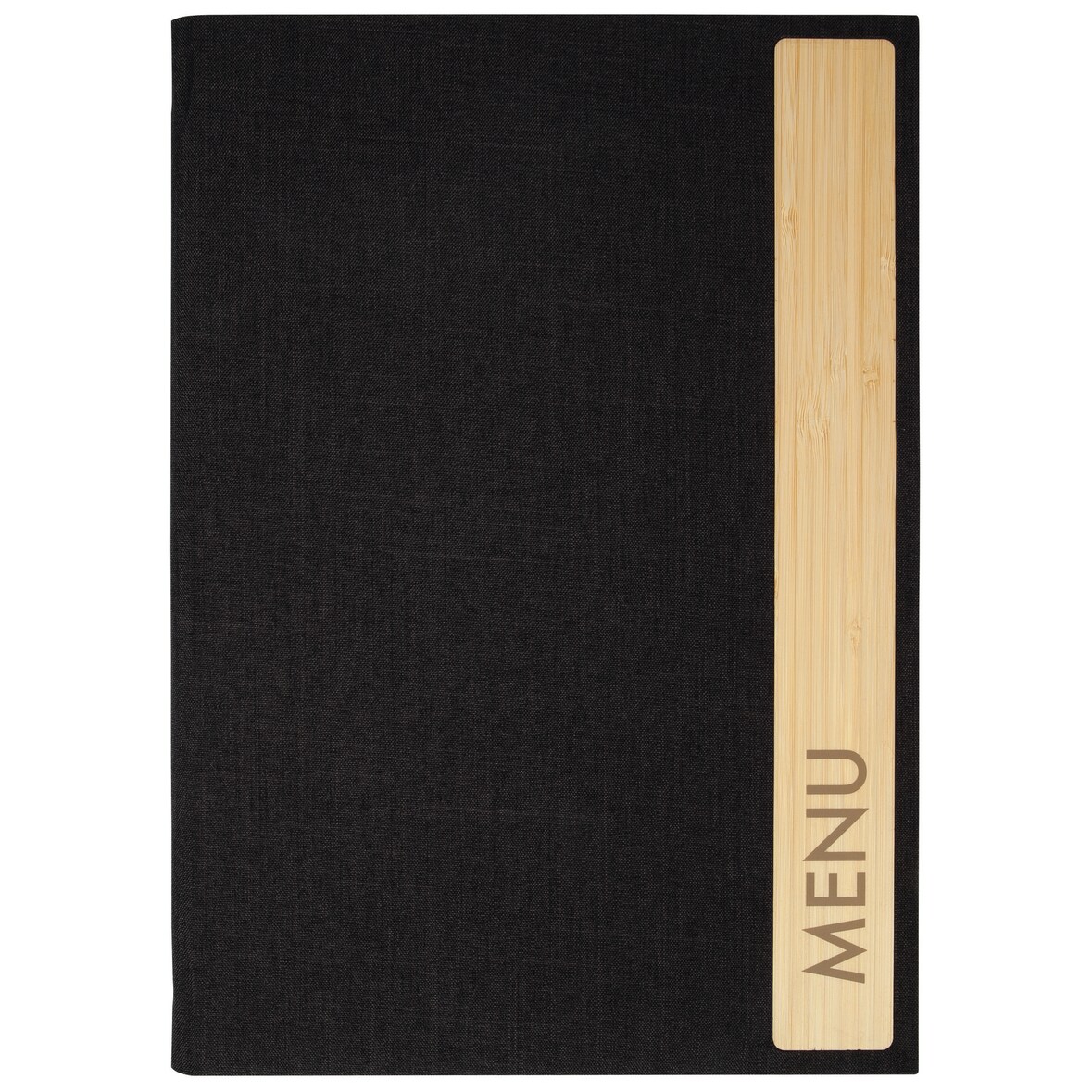 SIGEL SM220 Speisekarten-Mappe A4 "Menu" mit Gummi-Bindung, wasserabweisender Einband, dunkelgrau/beige mit Leinenstruktur, Kunststoff und Bambus