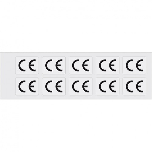 Aufkleber I CE-Zeichen, RoHS konform, rechteckig, weiß/schwarz, Folie, selbstklebend, 20x15mm, 10/Bogen