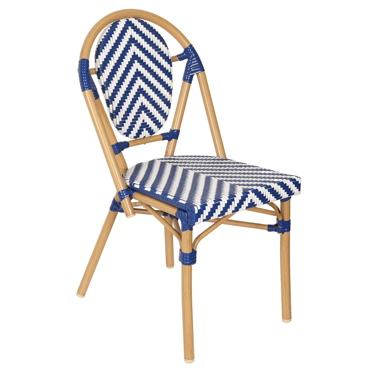 Chaise de terrasse style bistrot parisien en aluminium et rotin bleu