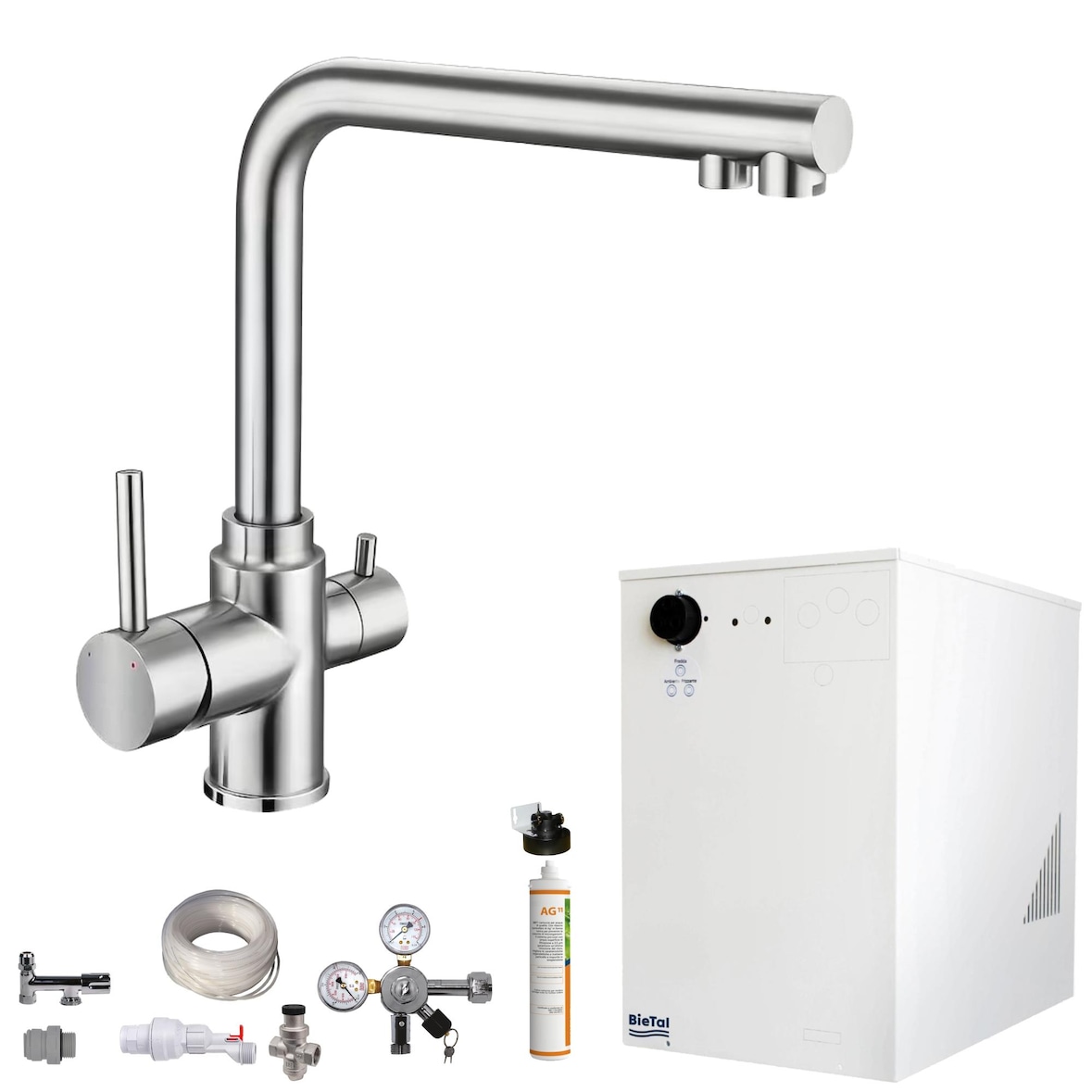 Tafelwassergerät BieTal® BT-30U Kühlung 3-Wege L Wasserhahn Edelstahl Filter SET