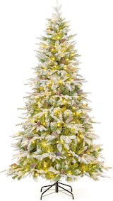 thumbnail of COSTWAY 190 cm künstlicher Weihnachtsbaum mit Lichtern und Schnee, Tanne mit 280 warmweißen LED-Lichtern und 62 Tannenzapfen