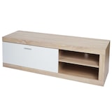 thumbnail of TV rack HWC-L33, TV board TV table lowboard TV cabinet chest of drawers, madera 43x140x41cm compartimento de almacenaje, aspecto roble, blanco