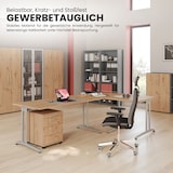 thumbnail of bümö Schreibtisch klein B-Serie 140x80 cm, Tischplatte aus Holz in Graphit, Gestell aus Metall in Silber - PC Tisch, kleiner Computertisch für's
