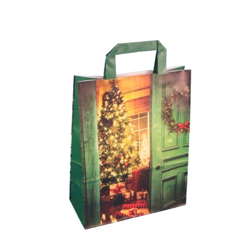 250 Papiertragetaschen Geschenktüten 22+10x28cm "Weihnachtsstube" 90g/m² extrastark