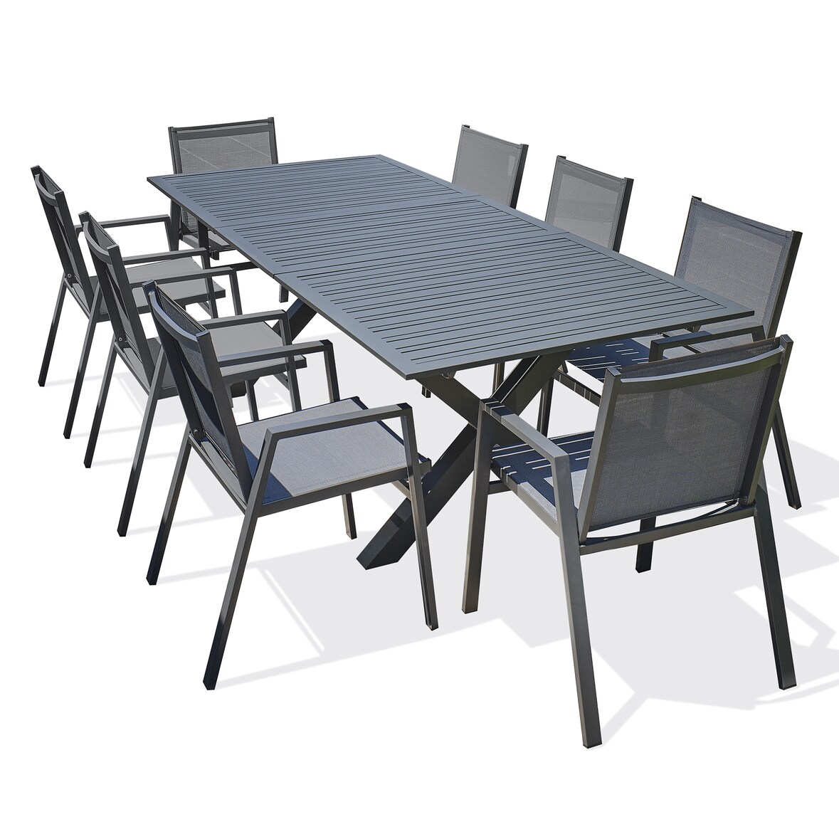 Ensemble repas de jardin 8 places en aluminium gris anthracite - FLORIDE