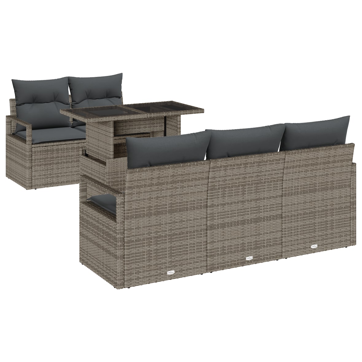 vidaXL 6-teiliges Garten-Sofa-Set mit Kissen in Grau aus Poly-Rattan