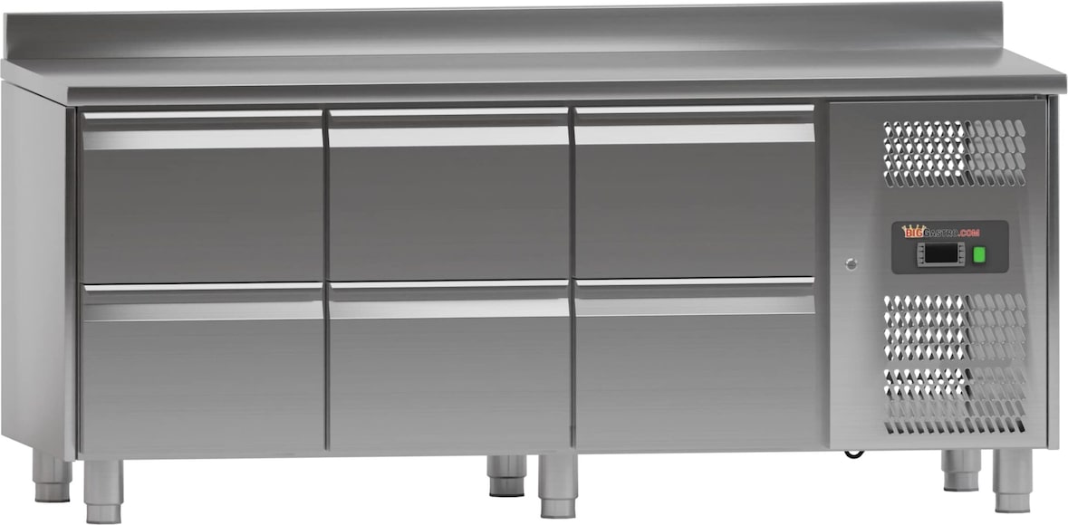 Kühltisch - 1,8 x 0,7 m - 6 Schubladen mit Aufkantung - IDEAL