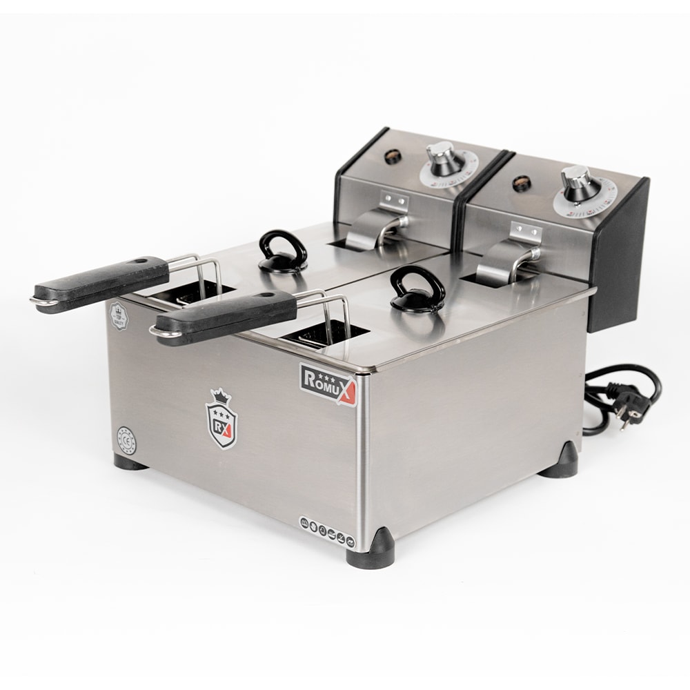 Romux® Fritadeira Elétrica Industrial 3+3 Litros Dupla de Bancada | Fritadeira Profissional Aço Inoxidável 5000 W com Termostato Alta Precisão