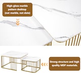 thumbnail of Merax 2er Set quadratische Hochglanz-Marmoroptik-Couchtische, ineinander schiebbare Tische mit goldenen Beinen, 70x70x45cm und 50x50x36,5cm, Weiß