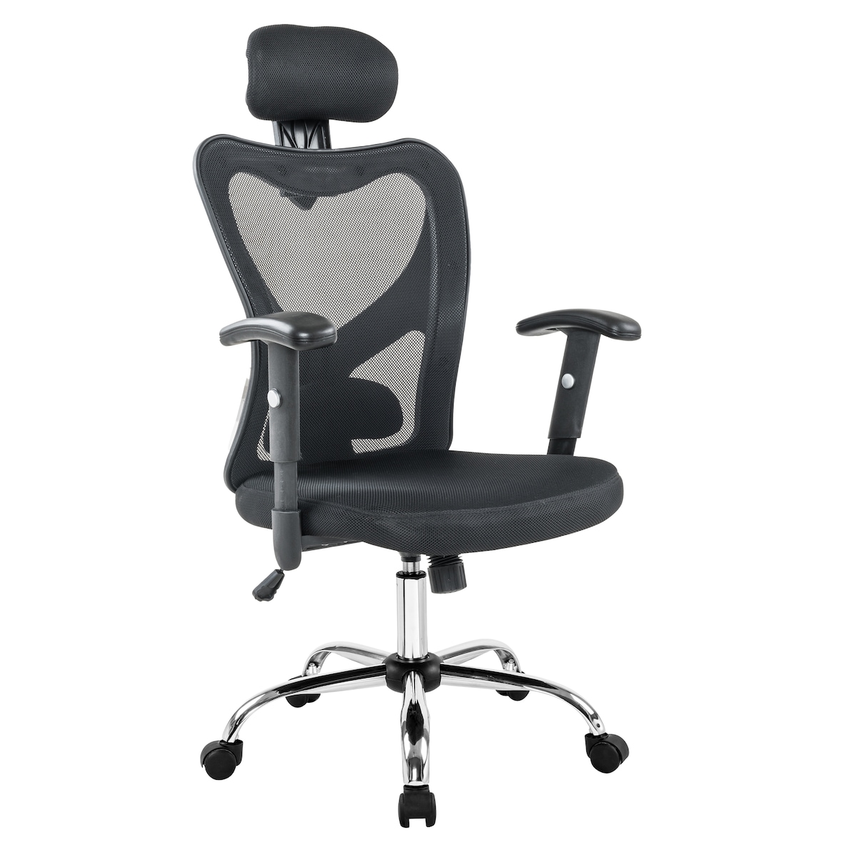 SalesFever bureaustoel met armleuningen en hoofdsteun | hoes mesh | chroom frame | in hoogte verstelbaar | B 65 x D 60 x H 114 - 124 cm | zwart