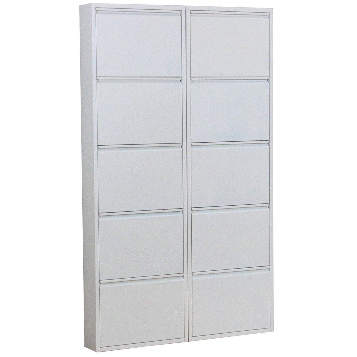 Pisa Schuhschrank mit 10 Klappen/ Türen in Metall weiss. Fertig montiert.