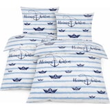thumbnail of 4-tlg. Seersucker Bettwäsche, 135x200 +80x80cm, bügelfrei, Maritim, Heimathafen, Schiffe in blau weiss