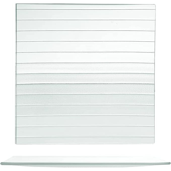 H&H Confezione 6 Piatti Quadri Striped Vetro Reciclato, Trasparente, Cm 25x25