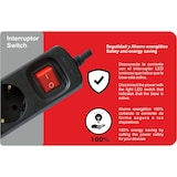 thumbnail of Regleta enchufe con 4 tomas con interruptor, Negro, 4 Enchufes, Cable de 1,5 metros, Protección Infantil, Toma de tierra con protección sobretensiones