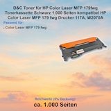 thumbnail of D&C Toner für HP Color Laser MFP 179fwg Tonerkassette Schwarz 1.000 Seiten kompatibel HP Color Laser MFP 179 fwg Drucker 117A, W2070A