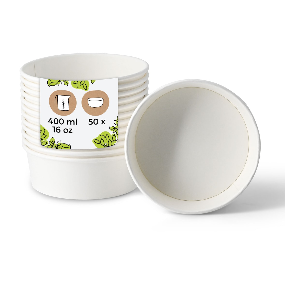 BIOZOYG Salatschale 50 Stück 400 ml weiß Suppenschalen Einwegschalen Einweggeschirr Deli Container Bowl to go Kartonschale Einweg Suppenbehälter