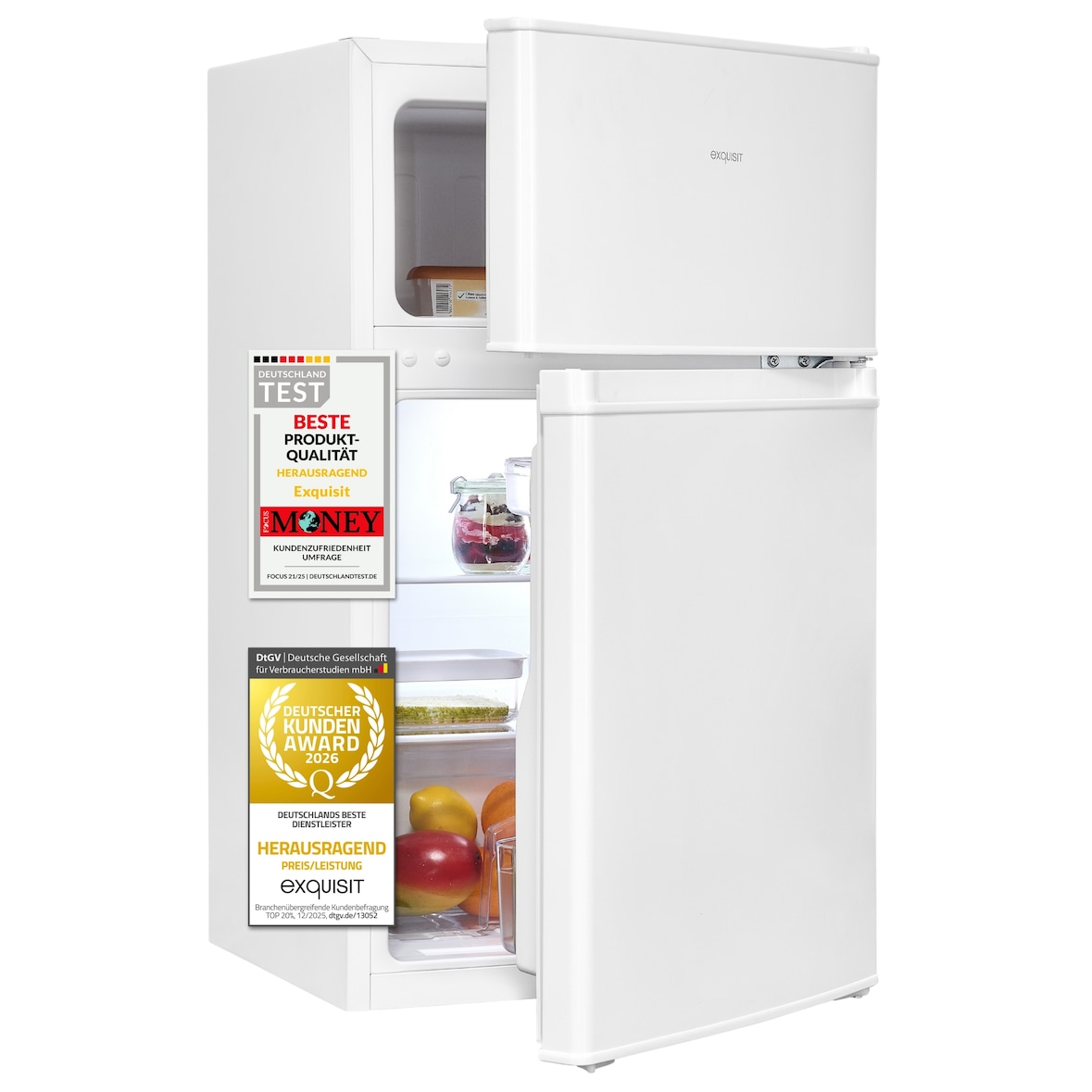 Exquisit Mini Kühl-Gefrierkombination KGC590-30-E-040E schwarz | Nutzinhalt: 85 L  Türanschlag wechselbar | Kühlschrank mit Gefrierfach klein