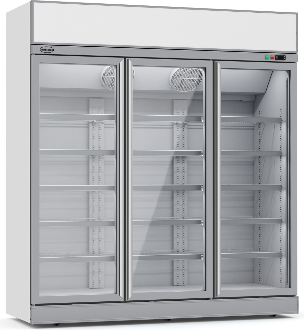 Kühlschrank RHINO auf Rollen | 3x Glastür + LED & Display | 1530 Liter, HxBxT 209,2x188x71cm | 0/+10°C | Grau + CHEFGASTRO Geschirrtuch