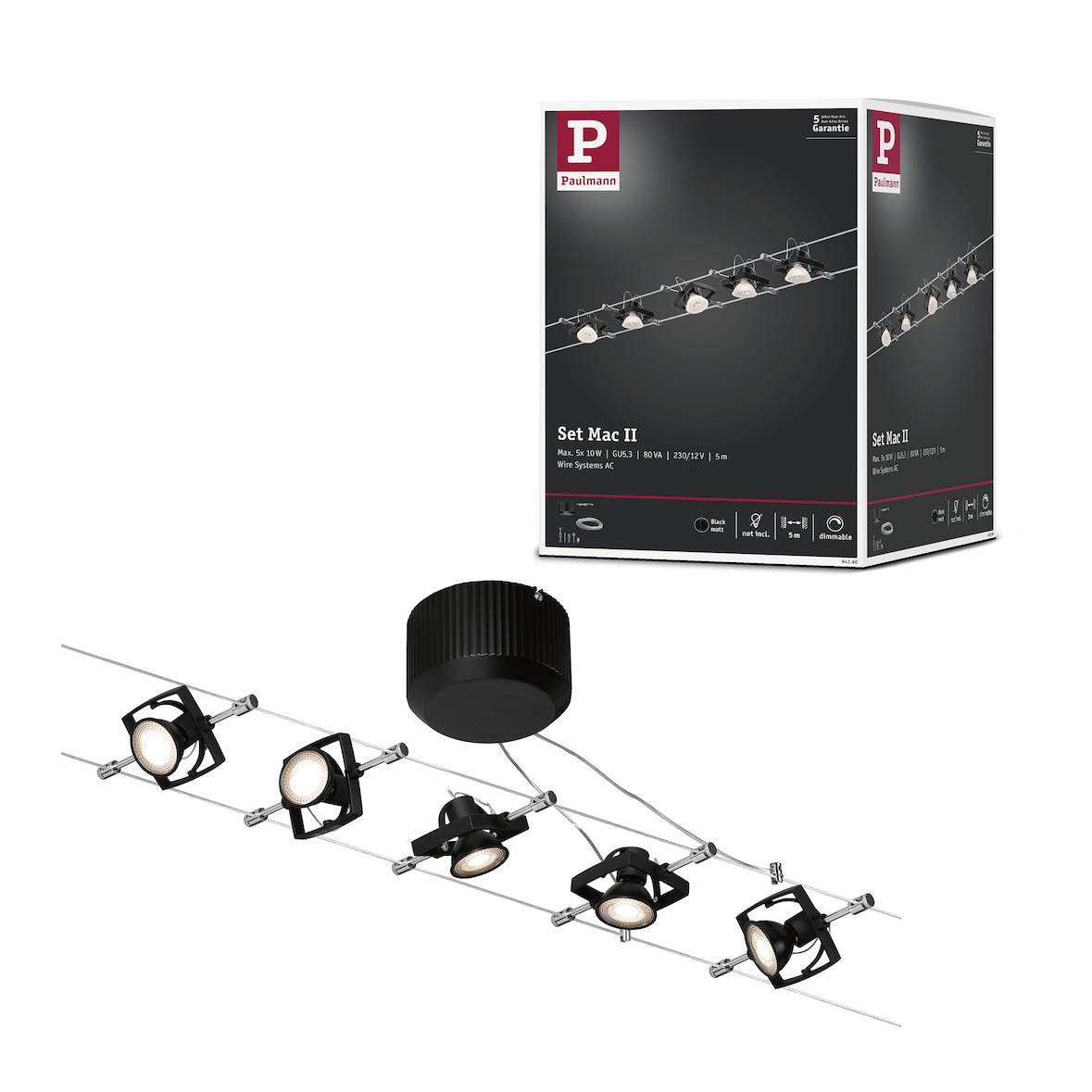 Paulmann Kabelsysteem Mac II Basisset GU5,3  max. 5x10W  dimbaar 230/12V Zwart mat 94290