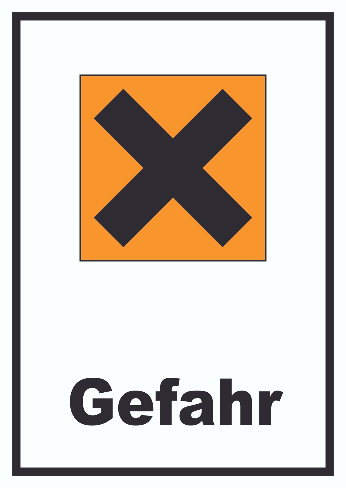 Schild Gefahrensymbol Gesundheitsschädlich Gefahr Kreuz hochkant A1 Rückseite selbstklebend