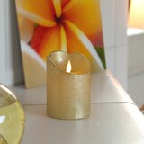 thumbnail of LED Kerze mit beweglicher Flamme Echtwachs Rustik-Optik H: 10cm Timer gold