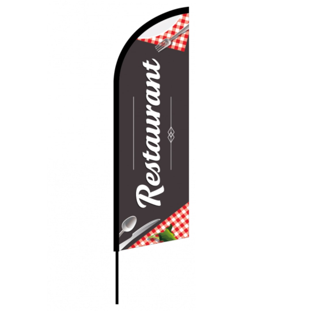 Drapeau Signalétique restaurant 3m08 - mât + voile - Drapeaupublicitaire