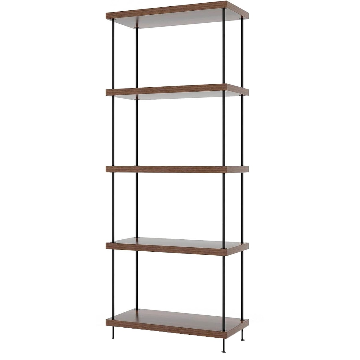 COSTWAY Vrijstaande Kast, Boekenkast met Metalen Frame, Industriële Opbergplank, Opbergrek, Walnoot voor Slaapkamer