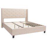 thumbnail of Polsterbett HWC-N59, Bett Doppelbett Bettgestell mit Lattenrost, Massivholz Stoff/Textil 180x200cm ~ creme-beige