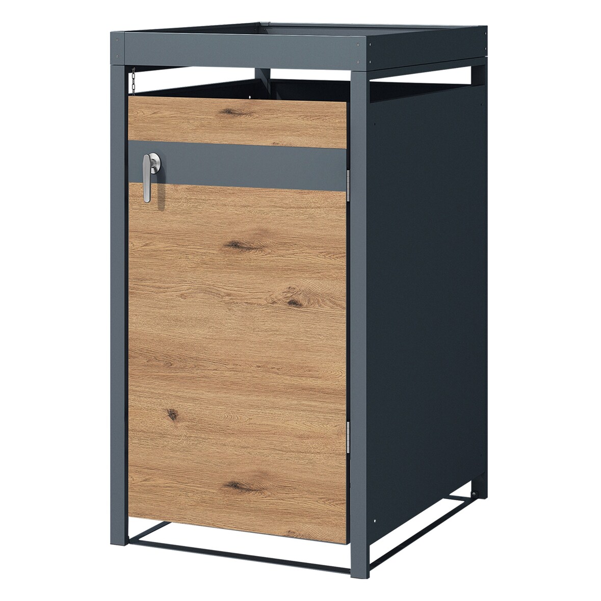ML-Design Mülltonnenbox 1er Holzoptik mit Pflanzdach, 1×240L, 68×80×124 cm, Stahl, wetterfest & abschließbar, Müllbox mit Tür