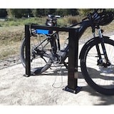 thumbnail of E-Bike-Ständer/Ladestation für E-Fahrräder, aus Stahl, feuerverzinkt + schwarz pulverbeschichtet, L 80 x H 80 cm, 2 x 230 V Anschluss, mit Ladebox