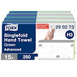 thumbnail of Tork zigzag papieren handdoeken groen H3,  voor papieren handdoekdispensers, absorberend en scheurvast, 2-laags, 15 x 250 doeken, 290273