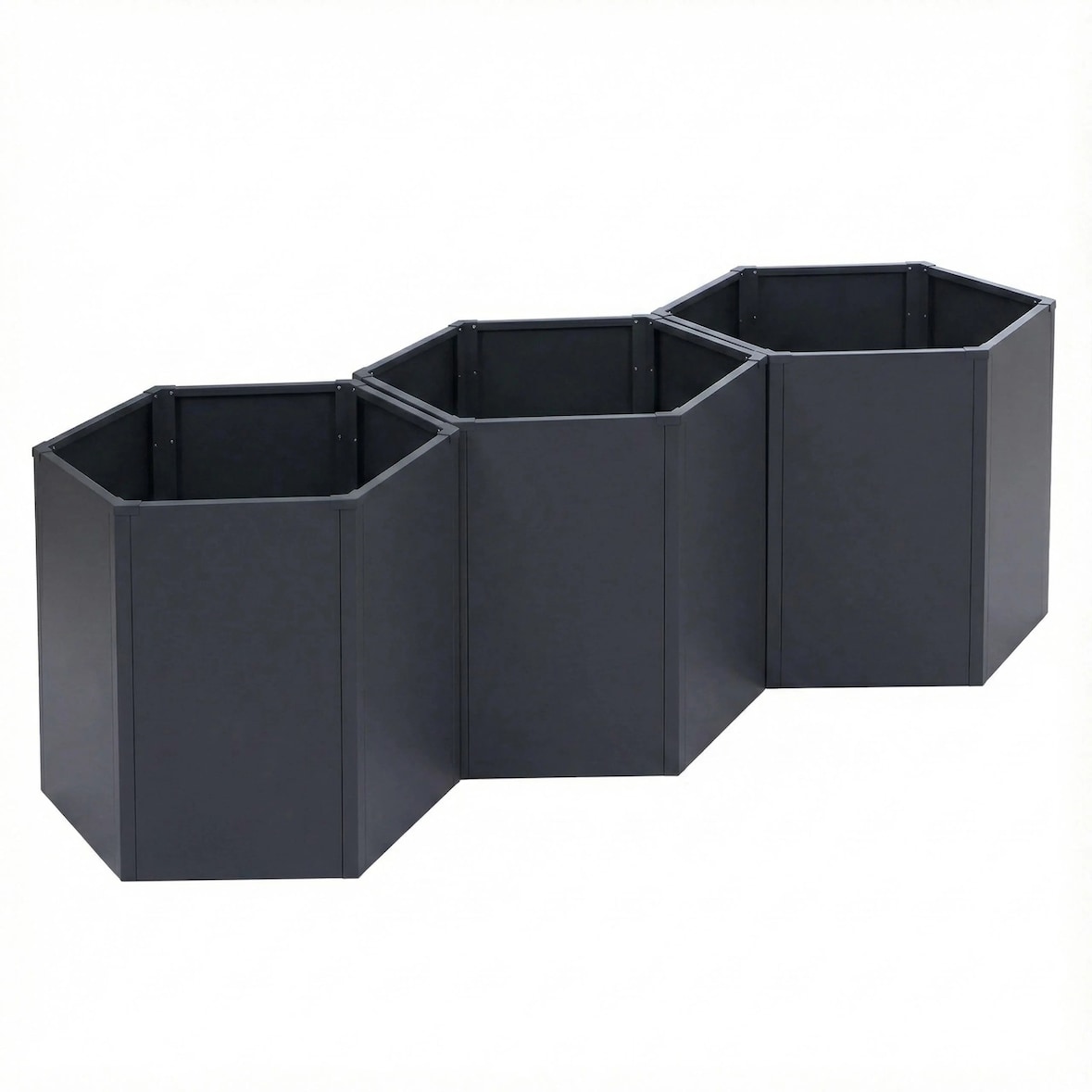 Décoshop26 - Juego de 3 jardineras elevadas hexagonales 1380 L 77 x 264 x 100 cm acero galvanizado antracita con recubrimiento en 04_0008851