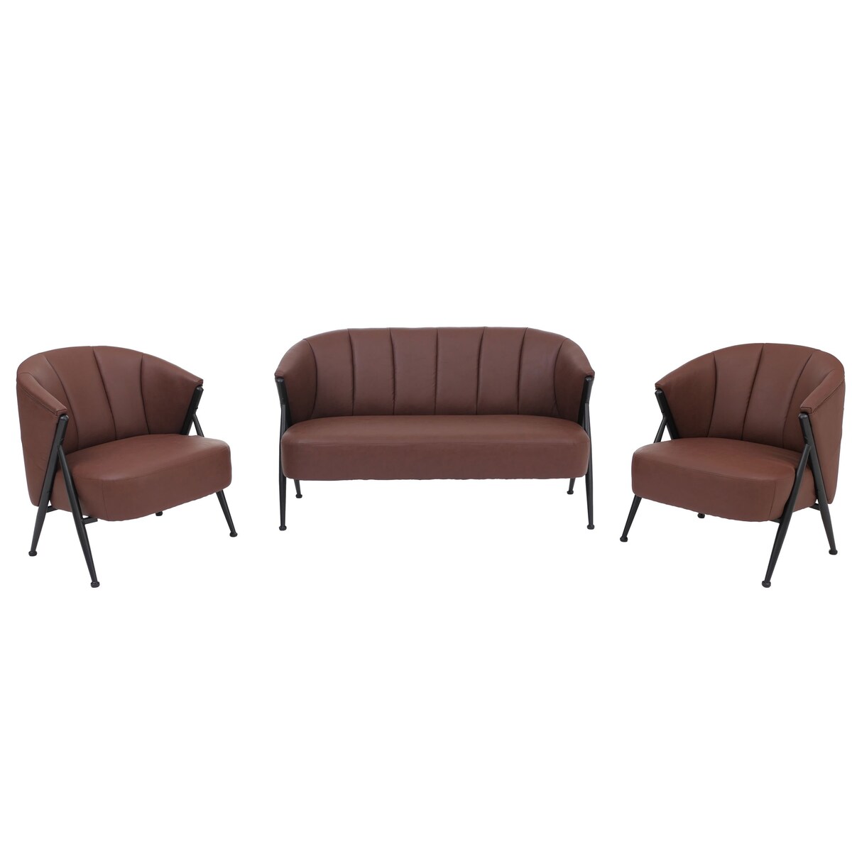 Mendler Wohnzimmer-Set HWC-P30, 2er-Sofa 2x Sessel, Vintage Retro Industrial Metall Kunstleder ~ rostrot