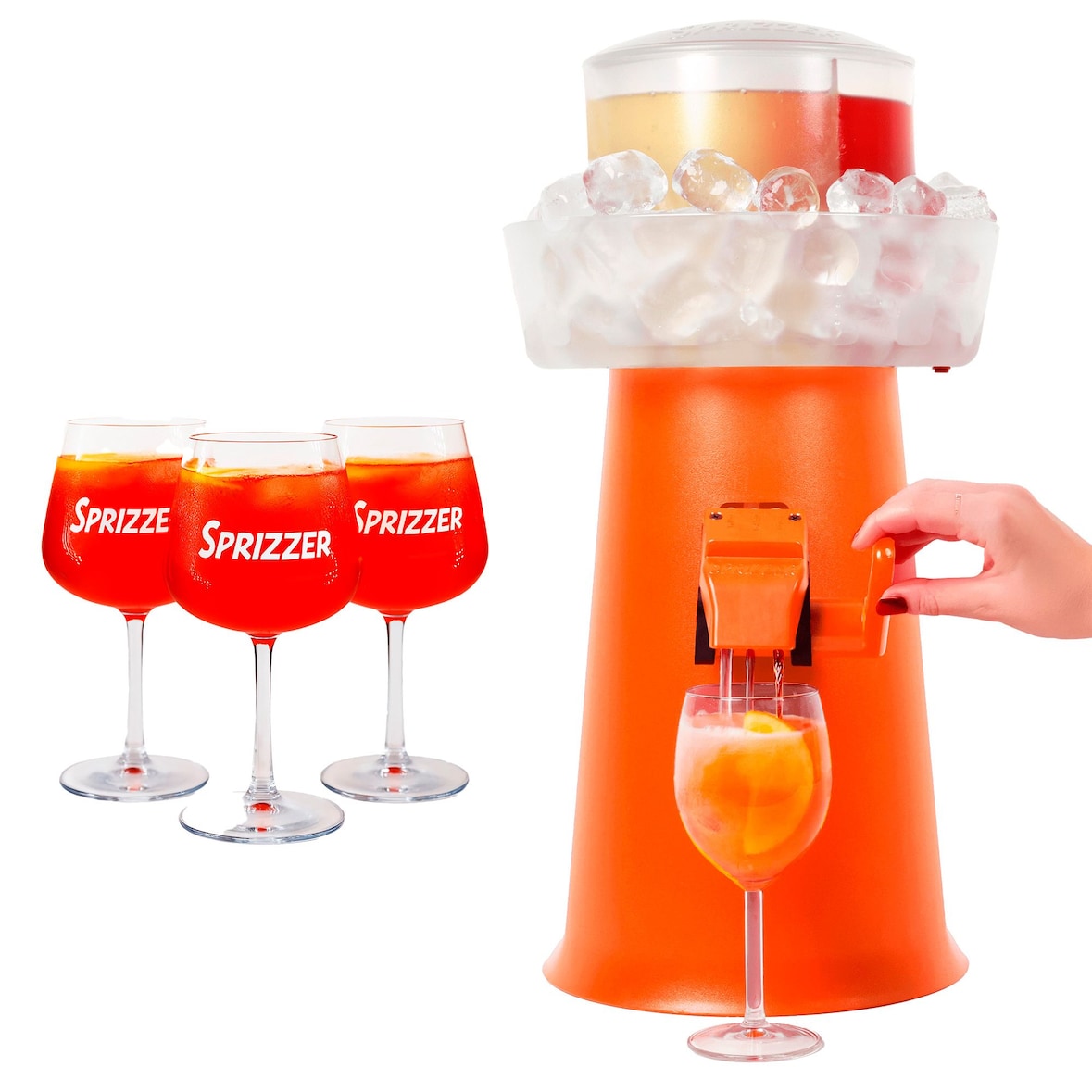 Oranje kunststof SPRIZZER set met 3 glazen voor frisse en sprankelende aperitieven, exclusief Italiaans design – SPRIZZER