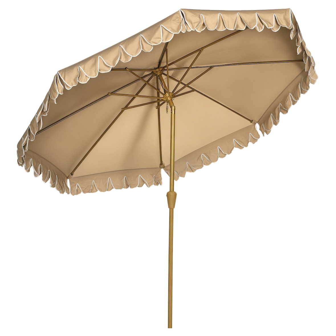 4goodz Parasol met Volant en kantfranjes Ø264 cm - kantelbaar - Houtlook - kaki
