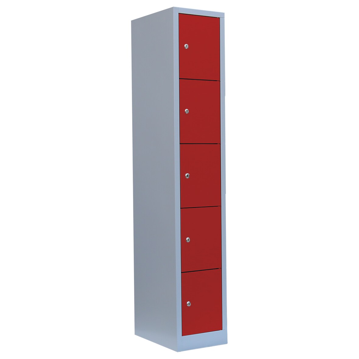 Lüllmann® Schließfachschrank, 1 Abteil, 5 Fächer, 1800 x 315 x 500 mm, lichtgrau/feuerrot