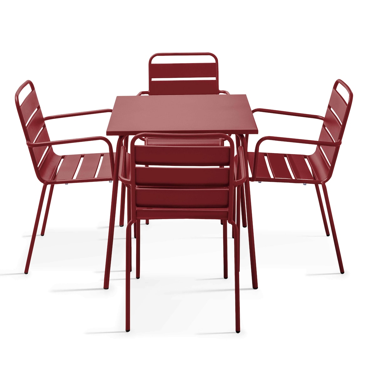 Set van een vierkante tuin tafel en 4 Paars stalen fauteuils Oviala