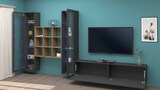 thumbnail of Dmora Wohnzimmermöbel Egidio, Wohnzimmer-Set TV-Möbel mit 3 Türen, Mehrzweck-Wohnmöbel mit Vitrine und LED-Licht, cm 350x30h180, Anthrazit und Ahorn
