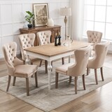 thumbnail of Polsterstuhl Esszimmerstuhl Samt Beige 95x64x54 cm mit verstellbaren Massivholzbeinen Türklopfer Ziernägel elegantes Design