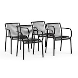 thumbnail of Set van 4 tuinstoelen met armleuningen, van polypropyleen, antislipvoetjes, stabiel, stapelbaar, voor tuin, bar, restaurant – Olimpia/Zwart
