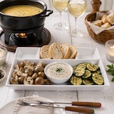 thumbnail of 6x Fondueteller Porzellan weiß 23x18 cm mit 4 Fächern Raclette Fondue Dip 6Pers