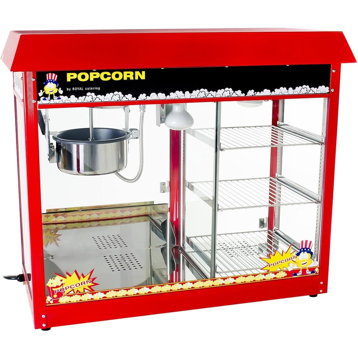 Macchina per Popcorn Elettrica con Vetrina Riscaldata e Pentola da 8 Once in Acciaio Inossidabile 740 x 855 x 420 mm