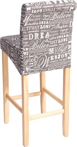thumbnail of 2er-Set Barhocker gepolstert mit Lehne | Sitzhöhe 75cm | Holz | Schriftzug | Grau | helle Beine | Stoff/Textil | Barstuhl Tresenhocker